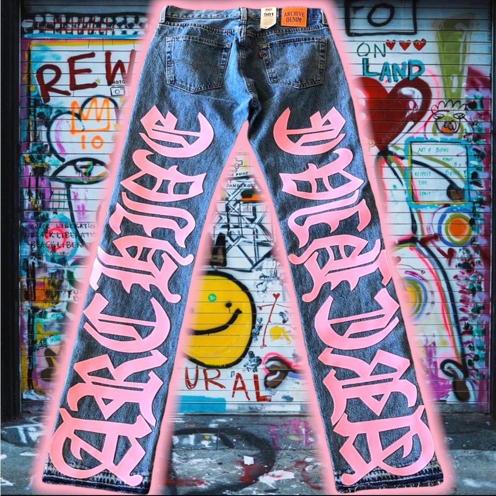 A.D.S Pink Script Denim - image 1